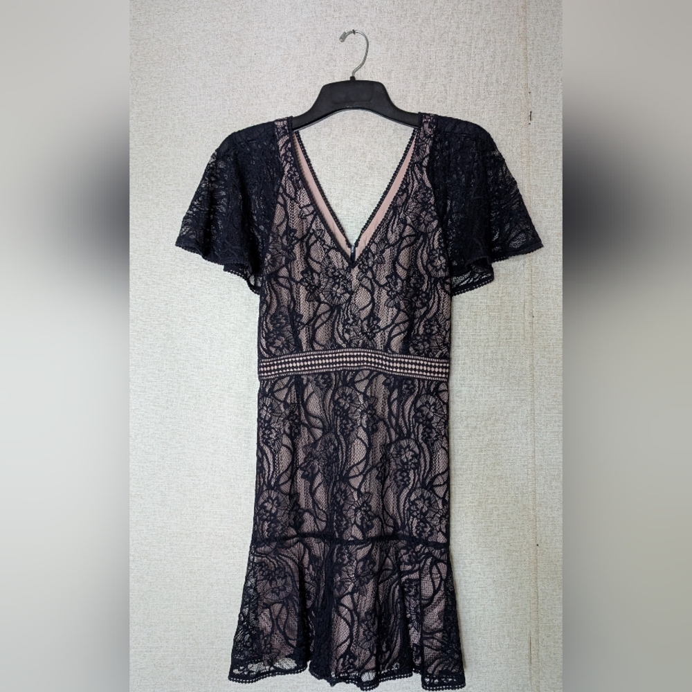 BB Dakota Navy and Cream Lace Midi Dress